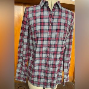 J. Crew Women’s ‘Boy’ Shirt, Grey Tartan Button Down Red Blue Size 2